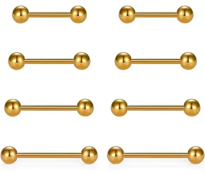 Obrázok produktu pre Sada na piercing jazyka, 8 kusov, 14G, chirurgická oceľ, 12-18 mm, tyčinka, zlatá farba