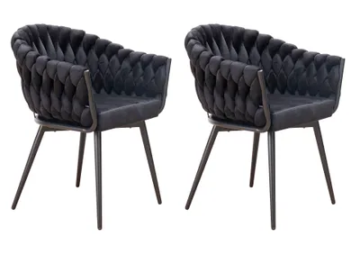 Produktbild von LC Home 2er Set Esszimmerstuhl »Remy« Flechtoptik Samt schwarz Armlehnstuhl Designerstuhl