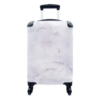 Produktbild von MuchoWow® Koffer Handgepäck Trolley Rollkoffer Kleine Reisekoffer mit 4 Rollen - Marmor - Lila - Weiß - Cabin Size < 55x40x23 cm & 55x40x20 cm - Fotokoffer - Kabinenkoffer - Boardgepäck - Reise-Box - Reisekoffer - Reisegepäck - Koffer mit Bild - Trolley für Kinder