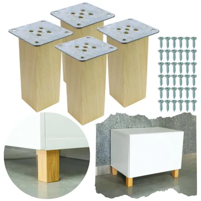 Produktbild von Gerades Buchenbein 12 cm mit Montageplatte Eiche roh 45x45 mm 4 Stück