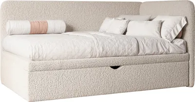 Produktbild von 4ALLHOME Boxspringbett Esta, 80/90/100/120x200 cm, Kinderbett, Jugendbett, Bett mit Bettkasten und Lattenrost, Boucle, 90x200cm, Seite: Rechts, Beige