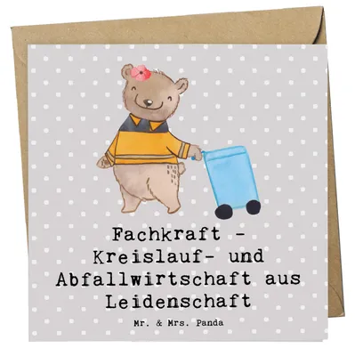 Produktbild von Mr. & Mrs. Panda Grußkarte Fachkraft - Kreislauf- und Abfallwirtschaft Leidenschaft - Grau Pastell - Geschenk, doppelkarte, Spruch, Müllmann, Glückwunschkarte, Müllwerker