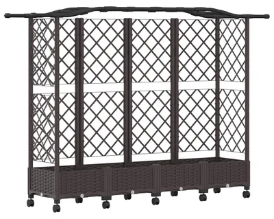 Image de Jardinière surélevée vidaXL avec treillis et toit, marron, 203,5 x 40 x 129 cm, PP