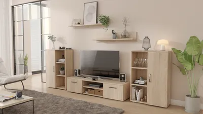 Immagine prodotto di Parete attrezzata Herkules Per La Vita Sonoma Parete attrezzata moderna, mobile soggiorno con parete attrezzata, credenza e mensola a muro, soggiorno