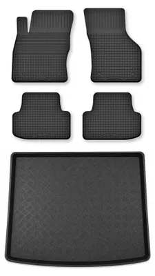 Image de Tapis en caoutchouc + bac de coffre pour Skoda Karoq 2022- – 5 pièces, noirs, semi-universel, adapté