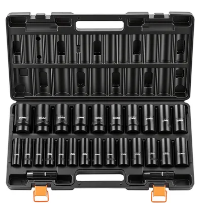 Produktbild von Schlagschrauber Nuss Set - Stecknuss-Satz 26-tlg. 1,27 cm Antrieb - Metrisch 10–36 mm - Chrom-Vanadium-Stahl - Für Fahrzeugreparatur & Reifenwechsel - Mit Koffer
