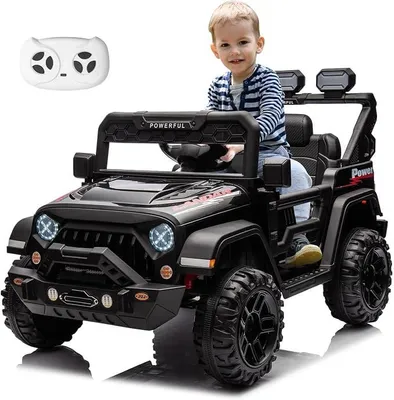 Productafbeelding van Elektrische kinderauto, 12V 7Ah, 3-versnellingen, 2 rijmodi, elektrische kinderauto met afstandsbediening, LED-verlichting, muziek, veiligheidsgordel, elektrische auto voor kinderen van 1 tot 8 jaar (zwart)