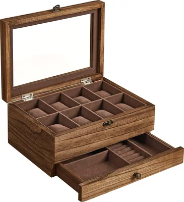 Produktbild von SONGMICS Uhrenbox Uhrenkasten, mit 8 Fächern, aus Massivholz, Glasdeckel