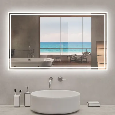 Image de Miroir de salle de bain Bluetooth 160x80 cm, tricolore + horloge + mémoire + dimmable + anti-buée, IP44 Miroir LED