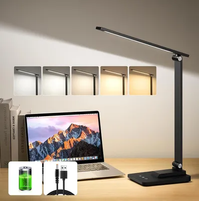Obrázok produktu pre Bezdrôtová stolná lampa – nastaviteľná – na čítanie a prácu – s dobíjateľnou batériou 3600 mAh – 10 úrovní jasu – čierna