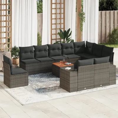 Produktbild von 11-tlg. Garten-Sofagarnitur mit Kissen Grau Poly Rattan 3225500