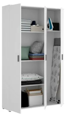 Produktbild von Mehrzweckgarderobe Dmeli, Multifunktionaler Besenhalter, Kleiderschrank mit 3 Türen, 116x35h190 cm, Weiß