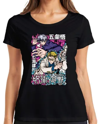 Productafbeelding van Jujutsu Kaisen, Gojo Satoru, Nanami Kento, Manga, Cadeau, Retro dames T-shirt, Zwart, Maat S