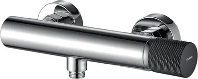 A product shot of a shower faucet on a white background.
