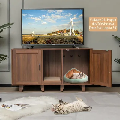 Produktbild von Katzenklo-Möbel - Katzenklo-Versteck - Katzenhaus - Katzenmöbel - Katzenklo-Schrank - Braun