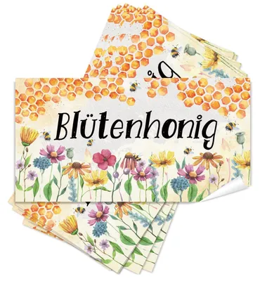 Produktbild von 25 Blütenhonig Aufkleber selbstklebende Etiketten für Honiggläser 10 x 5 cm