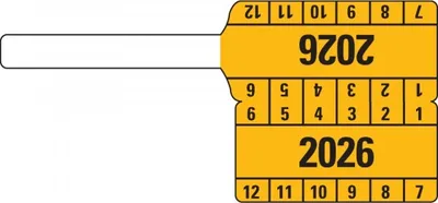 Produktbild von Dreifke® Kabelprüfplakette 2026, gelb, Folie, selbstklebend, 65x30mm, 10 Stück