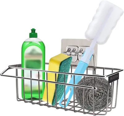 Produktbild von 2 in 1 Selbstklebender Küchen Spülbecken Organizer, Edelstahl, ohne Bohren, korrosionsbeständig, für Schwämme