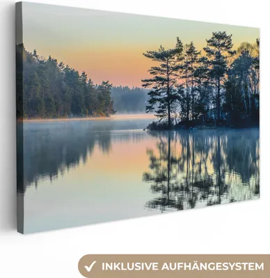 Produktbild von OneMillionCanvasses® - Leinwandbilder - 150x100 cm, Wasser - Bäume - Natur - Landschaft, Wandbilder Kunstdruck Wanddekoration - Foto auf Leinwand - Gemälde auf Holzrahmen