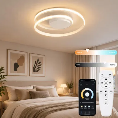 Zdjęcie produktu dla Inteligentna lampa sufitowa LED Ø50 cm, nowoczesna lampa pierścieniowa ze sterowaniem przez aplikację i pilotem, ściemnialna 3000K-6500K, bezstopniowo