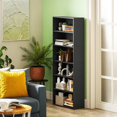 Produktbild von Bücherregal mit 6 verstellbaren Ebenen, 60x24x158,5 cm, Schwarz