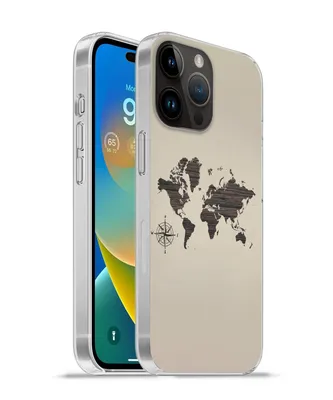 Produktbild von MuchoWow® Handyhülle Schutzhülle Hülle für Apple iPhone 14 Pro - Softcase Weltkarte - Holz - Braun Silikon Softcase Handy Hülle - Umschlag