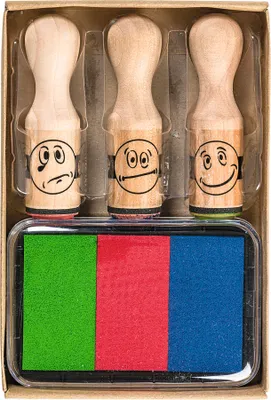 Immagine prodotto di 6X BRUNNEN 1048692 Stempelset Belohnung Smiley 3 Holzs