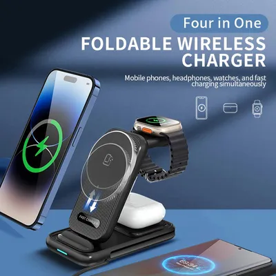 Produktbild von 30 W 4-in-1 QI2 magnetisches faltbares kabelloses Ladegerät Schnellladestation für iPhone 17-12 Apple Watch Samsung S22 S20 S10