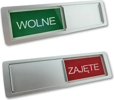 Produktbild von Schiebeschild "Wolne-Zajęte" in einem silberfarbenen Kunststoffschiebeprofil ca. 178x50mm