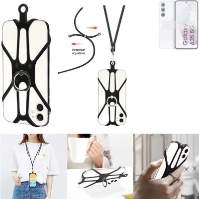 Produktbild von K-S-Trade 3in1 Handykette Handyband Handykordel Halsband Smartphone-Ring Handy-Ring kompatibel mit Samsung Galaxy A35 5G Fingerhalterung Handyring