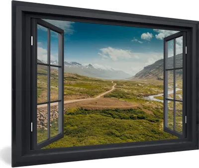 Produktbild von MuchoWow® MuchoWow® Gerahmtes Poster Aussicht - Berg - Weg 90x60 cm - Poster mit zchwarzem Bilderrahmen - Fotorahmen - Foto-Plakat