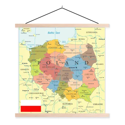 Obrázok produktu pre MuchoWow® Textilný plagát - Farebná mapa Poľska - 120x120cm - S hnedými lamelami