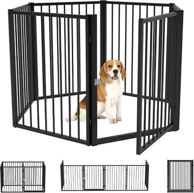 Produktbild von Welpenlaufstall 6-TLG Welpenauslauf mit 6 Gitterplatten Tür flexibel faltbar Freilaufgehege 76cm hoch Hundelaufstall Welpengitter für kleine und mittelgroße Hunde für drinnen, draußen, Garten