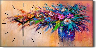 Produktbild von Wandbild Leinwand Bilder Wanduhr Geräuschlos 60x30 Malerei Blumen Bunte Kunst - schwarze Hände