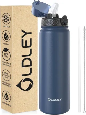 Produktbild von Famanu Wasserflasche mit Strohhalm - 1 Liter, vakuumisoliert, auslaufsicher