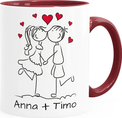 Produktbild von Kaffeetasse Personalisierbares Liebespärchen Strichmännchen Tasse personalisierte Namenstasse personalisierte Geschenke SpecialMe® inner-bordeaux Keramik-Tasse