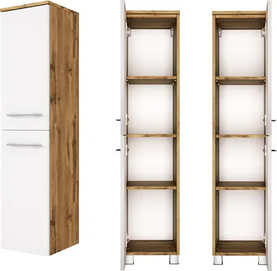 Produktbild von Badezimmer Midischrank LOUNY-03 in Wotaneiche Nb. mit matt weiß, B/H/T: ca. 30/130/35 cm