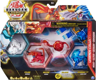 Produktbild von Bakugan 'Legends' 2023 Legends Collection 4er Pack mit 1 Nova Ball, 1 Basic Ball, 1 Geogan und 1 Ultra Ball mit Baku-Gear, unterschiedliche Varianten, für Kinder ab 6 Jahren, Wurfkreisel, 6 Jahr(e), Batterien erforderlich