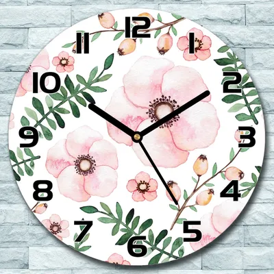 Produktbild von Wanduhr aus Glas Rund fi 30 Schöne Blumen Quarz Deko Wohnzimmer Büro