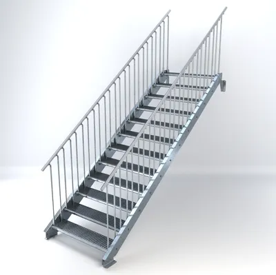 Produktbild von Stahltreppe 12 Stufen bis Höhe 240 cm, Laufbreite : 110 cm beidseitiges Geländer ST 1 (31 / 31 mm)