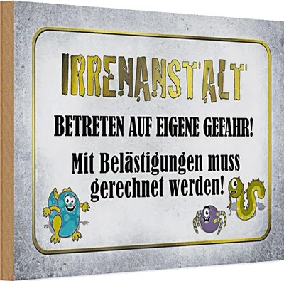 Produktbild von Holzschild Spruch 30x20cm Irrenanstalt betreten Gefahr