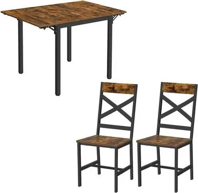 Produktbild von VASAGLE Essgruppe, Küchentisch mit 2 Holzstühle, klappbar, Esstisch-Set