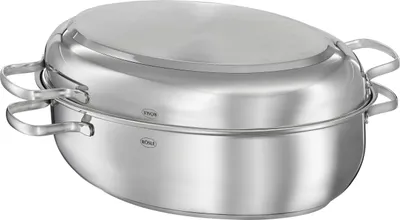 Produktbild von RÖSLE ELEGANCE Bräter oval Edelstahl schwarz Antihaft mit Deckel 41x28.5x18cm - für alle Herdarten, induktions- & backofengeeignet, spülmaschinengeeignet