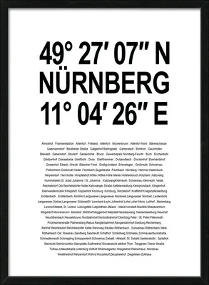 Produktbild von Gerahmtes Bild Nürnberg Koordinaten I 53x73 cm