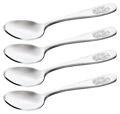 Kinderlöffel-Set, 4 Stück, Edelstahl, 14,5 cm, spülmaschinengeeignet