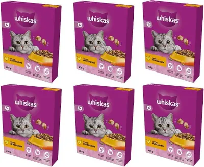 Produktbild von Whiskas Adult 1+ Katzentrockenfutter für Erwachsene Katzen mit Huhn 6er Pack (6 x 300 g) im Karton