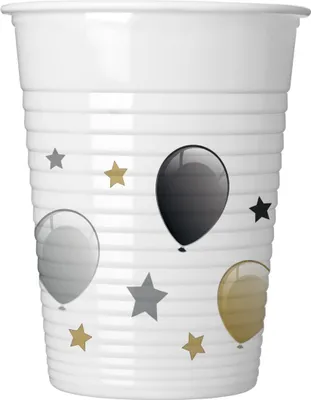 Produktbild von Happy Birthday Gold-Silber Ballons 8 Kunststoffbecher 200ml
