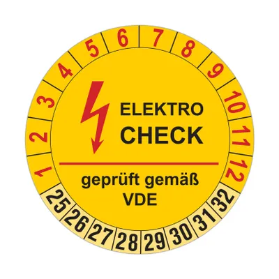 Produktbild von 100 Stück Elektro Prüfplaketten für 8 Jahre und 12 Monate, Durchmesser 30mm, Farbe gelb, Aufkleber, Prüfaufkleber, Prüfetiketten, Folienaufkleber mit UV-Schutzlackierung, Prüfung ( Auf-P13 )