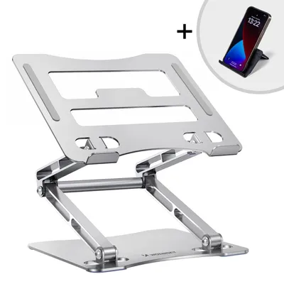 Zdjęcie produktu dla Podstawka pod laptopa, tablet Wozinsky WRS-CPY75DSS aluminiowa + Gratis! podstawka do smartfona - srebrna