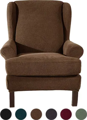Produktbild von 2-Stück Elasthan Sofabezug Stretch Couchbezug Sesselbezug Elastischer Antirutsch 1-Sitzer （Braun）